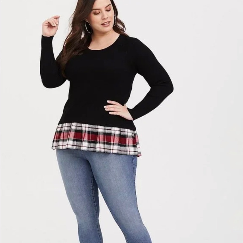 Torrid Sweater Shirt with Ruffled Plaid Bottom